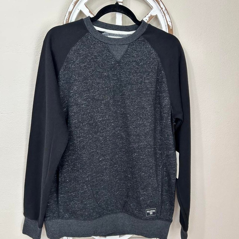 Billabong gray heathered sweatshirt black raglan sleeves pockets size medium
